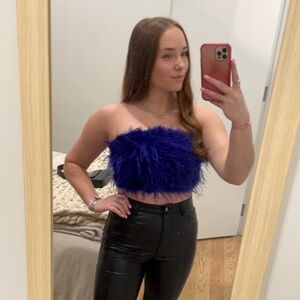 Blue Feather Strapless Top